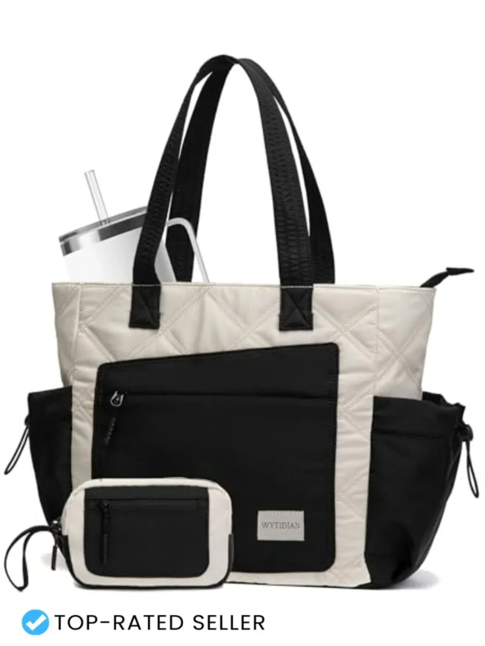 Puffer Tote Bag, Quilted Shoulder Bag, Work Travel Nurse Tote with Zipper,